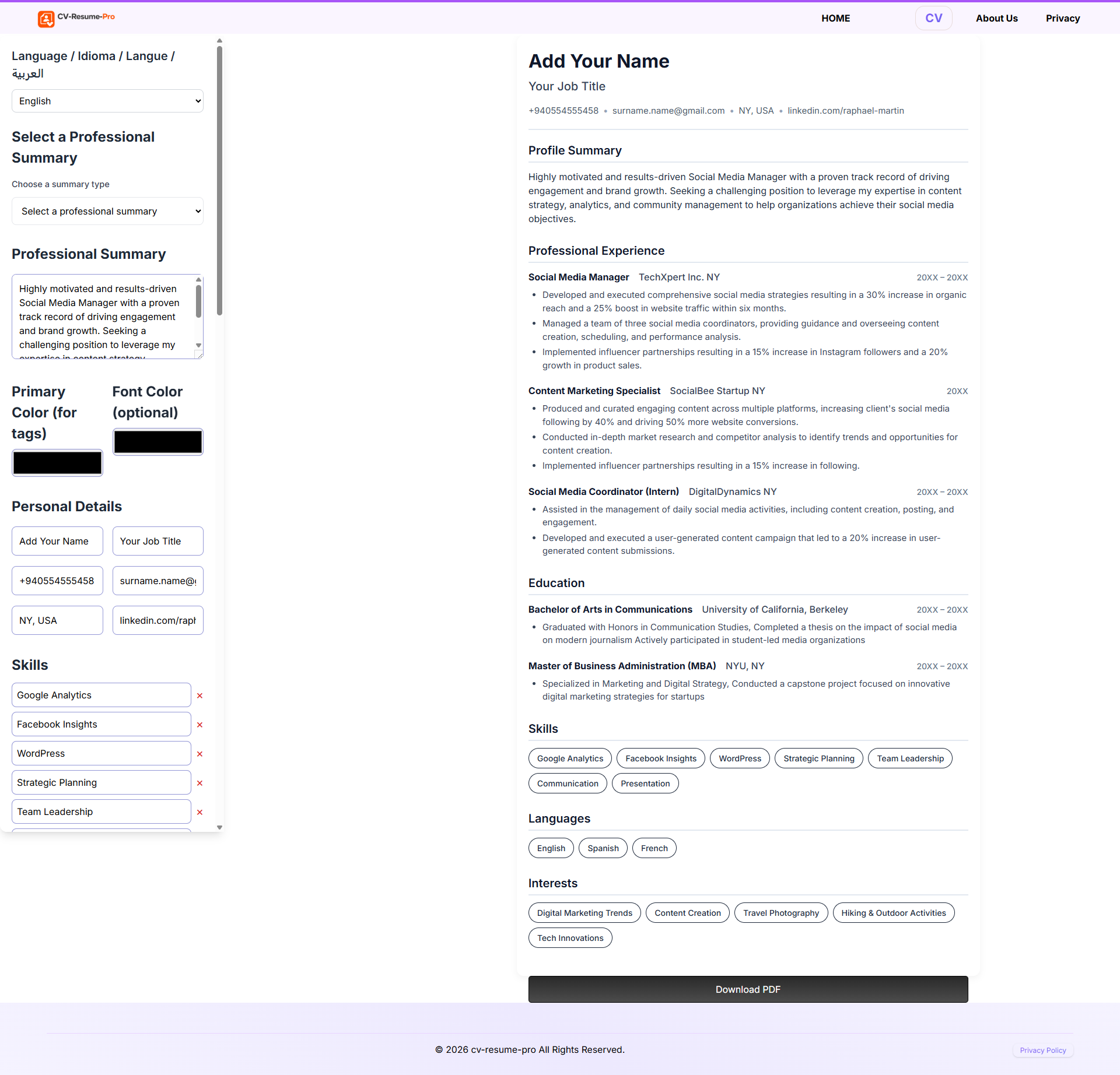 Free CV resume templates and examples in DOCX Word format