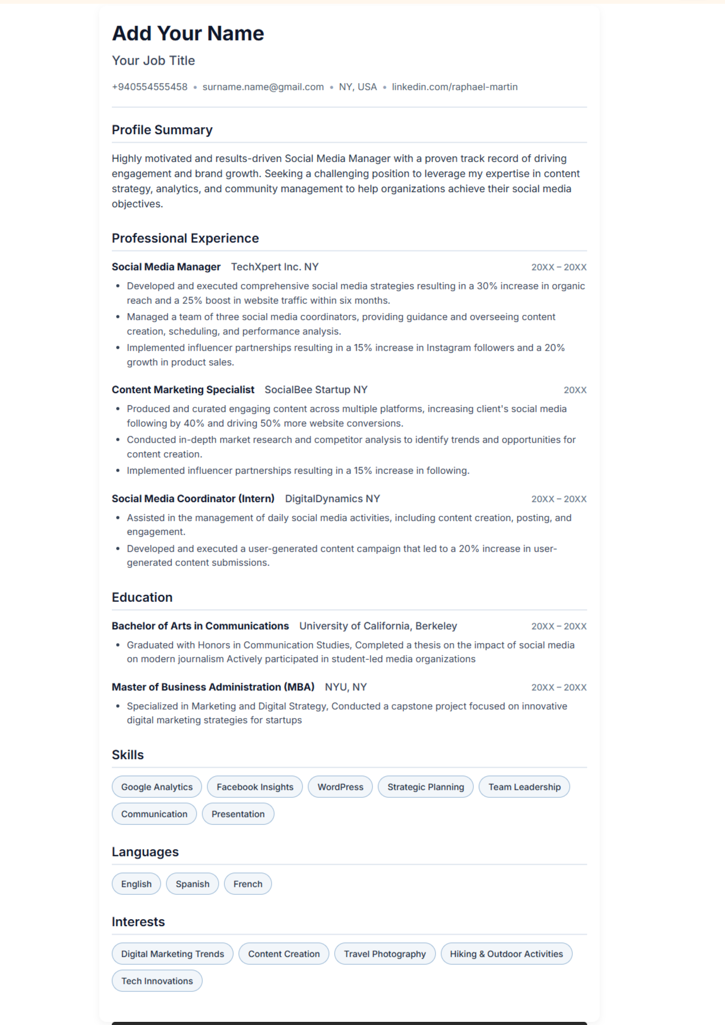 Free professional simple resume templates