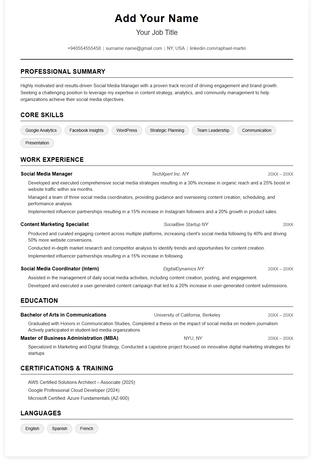 Free ATS friendly CV template online editor for engineers
