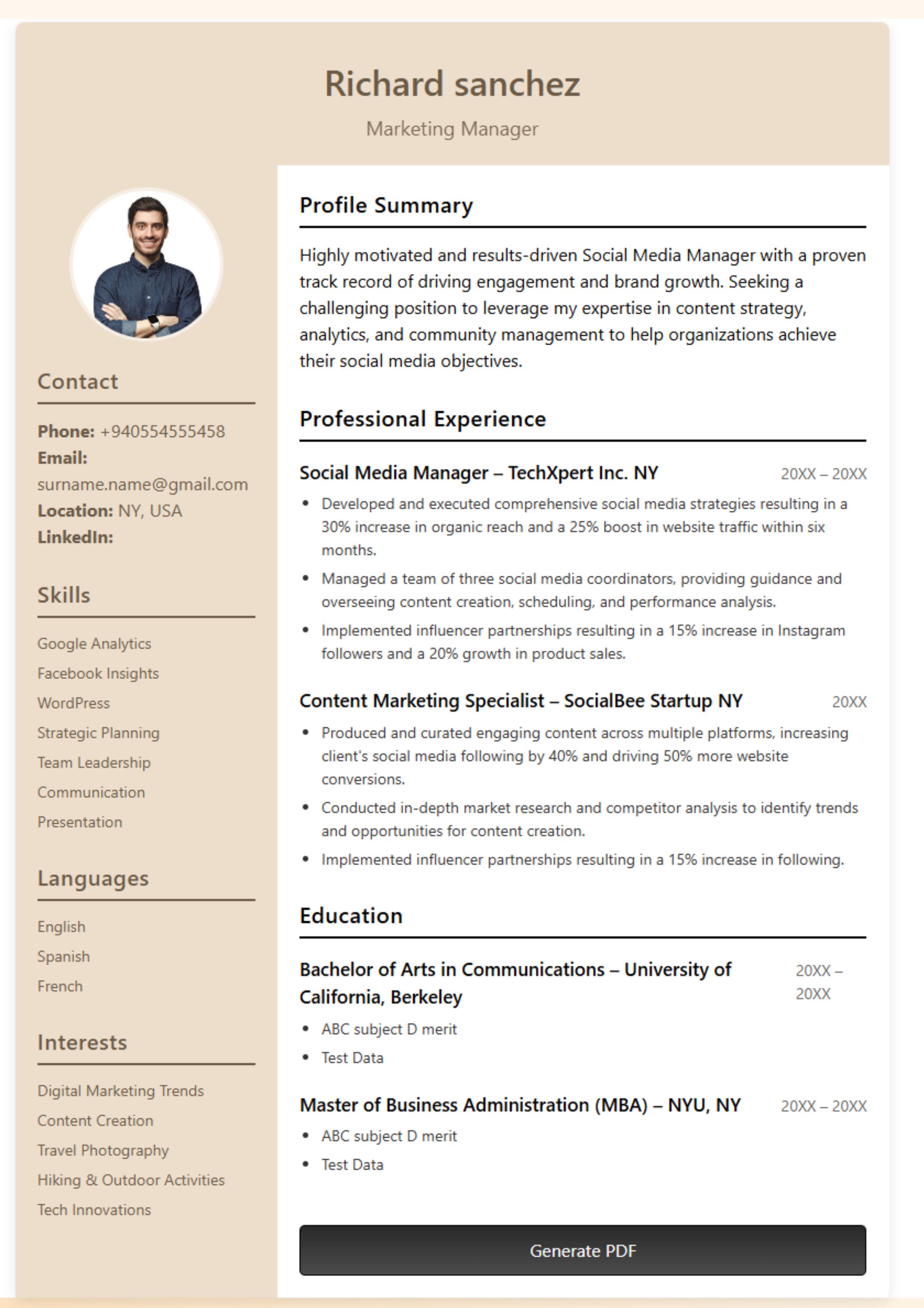 Professional CV template for job applications and government employees