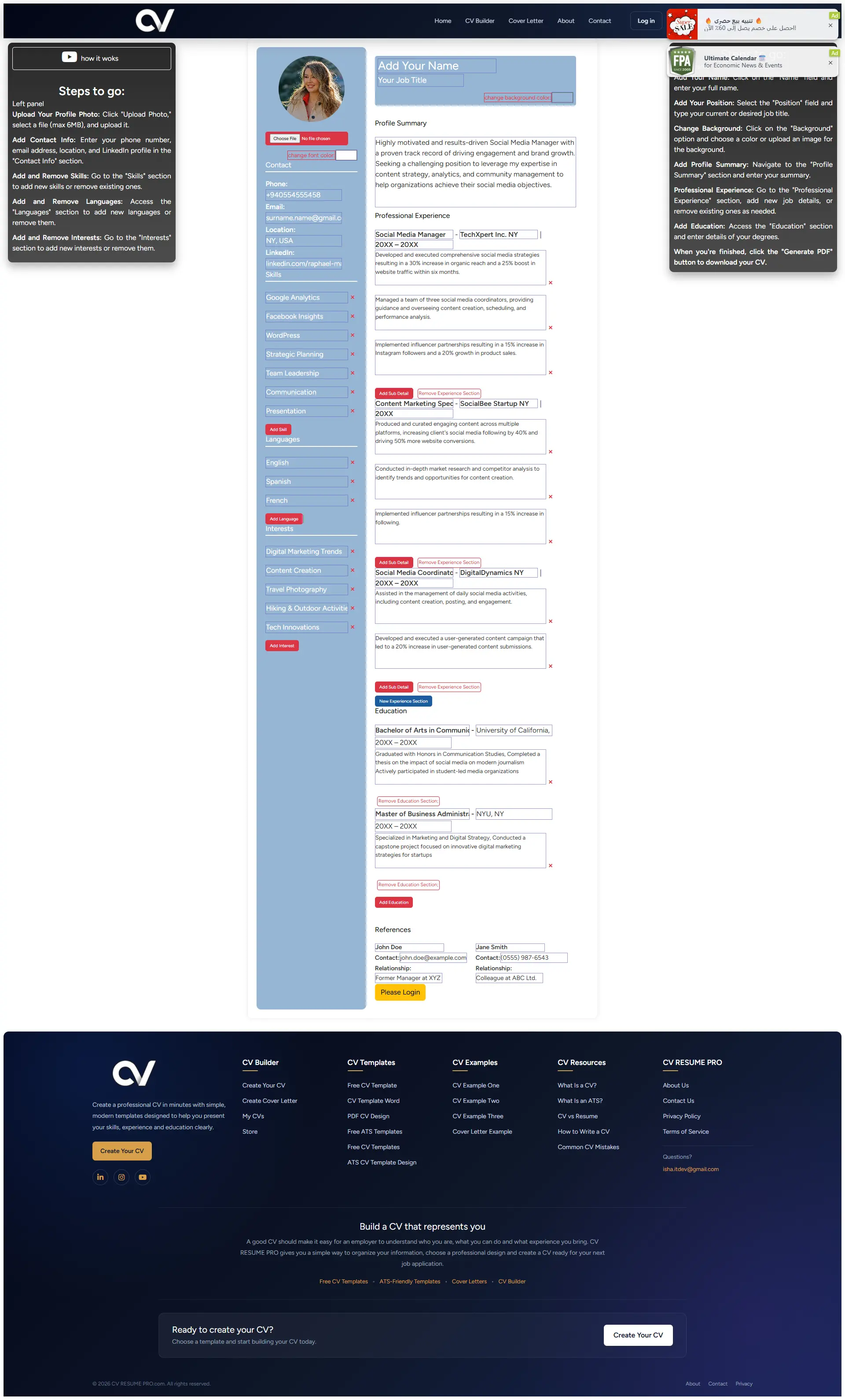 Free Blue Minimalist Modern CV Resume